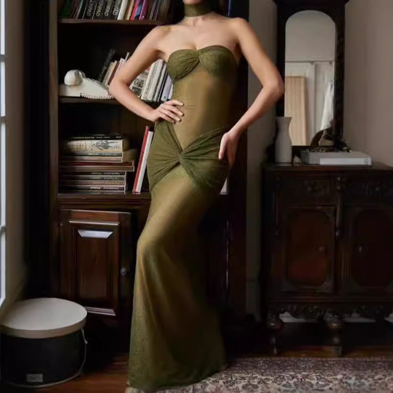 Dames Élégante Robe Maxi avec Haut Transparent et Accents Glamour Chic und Stil