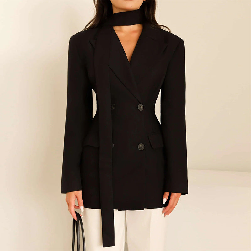 Dames blazer élégant cintré avec écharpe Chic und Stil
