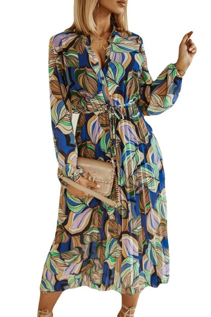 Robe maxi pour dames avec un design floral créatif et une ceinture à la taille Chic und Stil