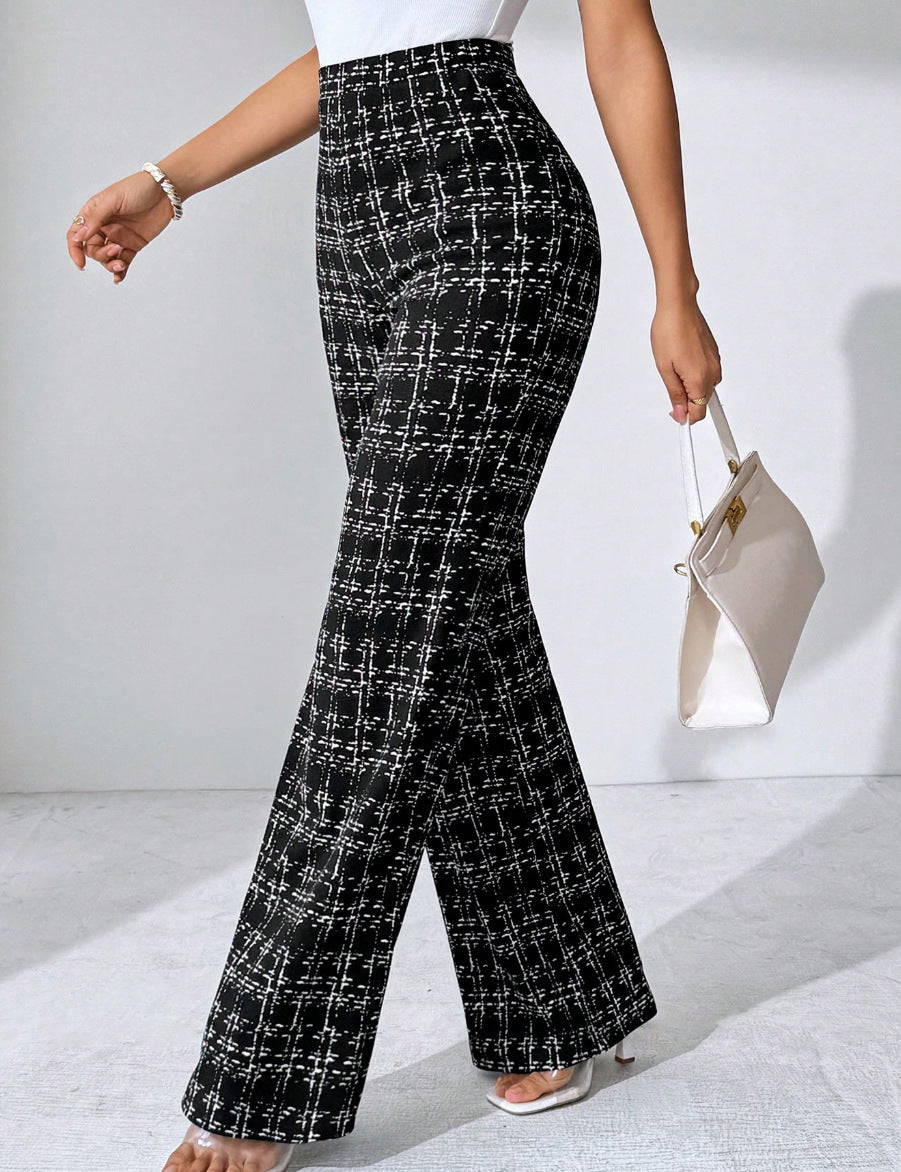 High-waisted Palazzo pants for women with textured plaid pattern Chic und Stil