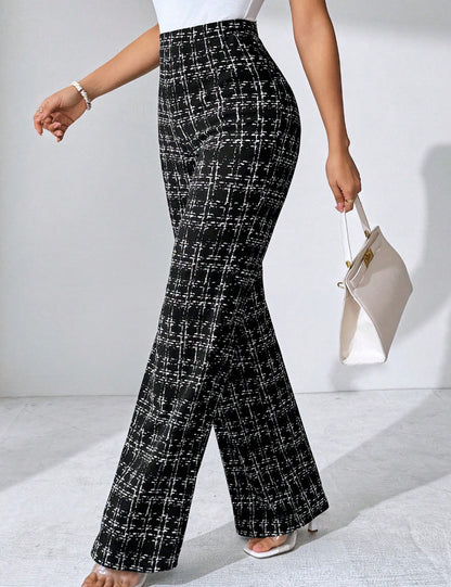 High-waisted Palazzo pants for women with textured plaid pattern Chic und Stil