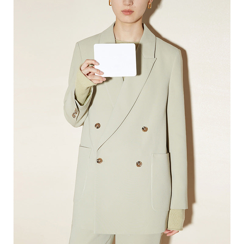 Double-breasted fitted blazer set for women and slim pants Chic and Style