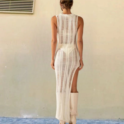 Robe tricot étroite pour femmes avec des détails transparents Chic und Stil