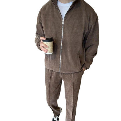 Costume de loisir pour hommes en matériau cordé doux avec une grande respirabilité et une fermeture éclair pratique Chic und Stil