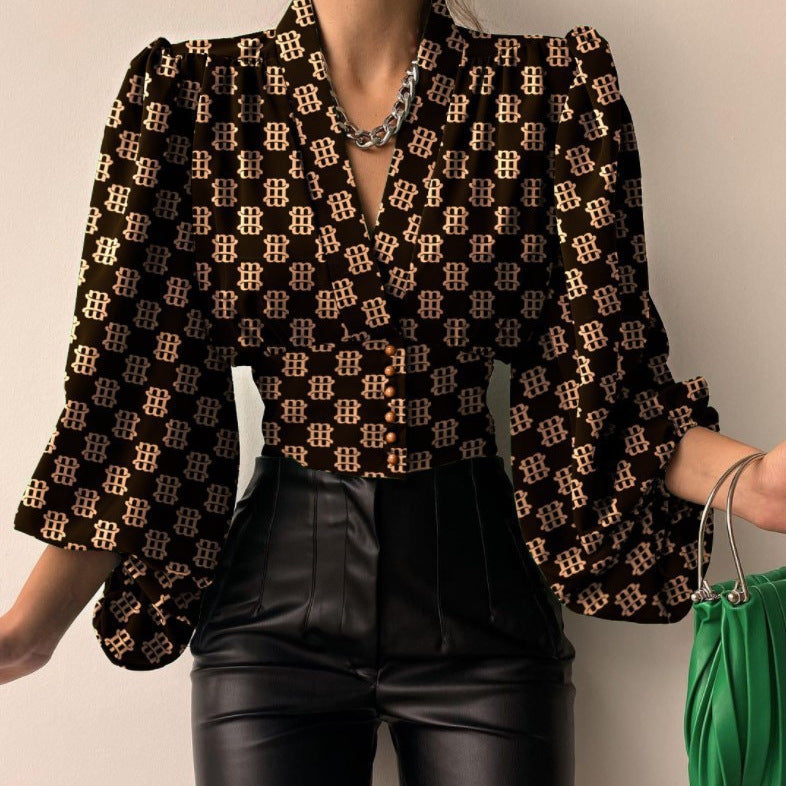 Dames Élégante blouse avec motif géométrique et manches volumineuses Chic und Stil