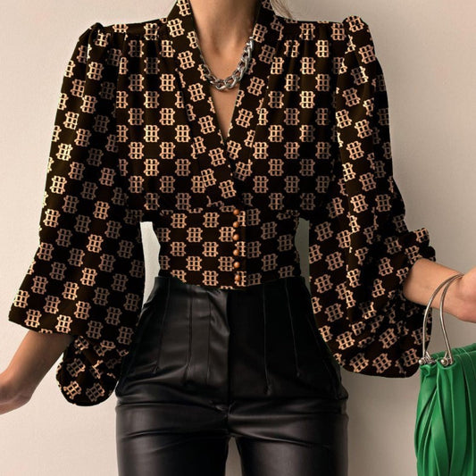 Dames Élégante blouse avec motif géométrique et manches volumineuses Chic und Stil