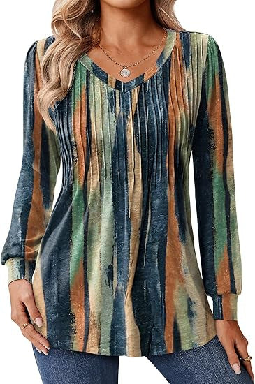 Blouse à manches longues pour femmes avec décolleté en V et dégradé de couleurs artistique Chic und Stil