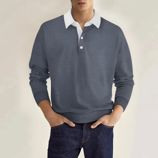 Elegant polo sweater for men with button placket and contrasting collar Chic and Style
