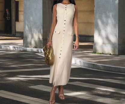 Robe maxi tricot pour femmes avec patte de boutonnage et fentes latérales Chic und Stil