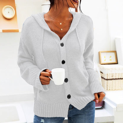 Dames gros tricot cardigan avec capuche et gros boutons Chic und Stil