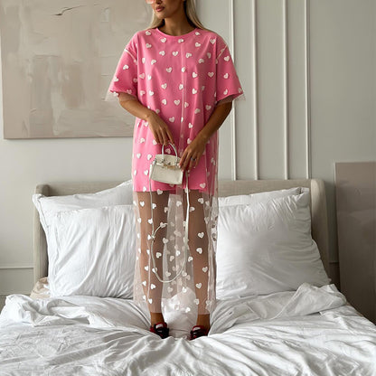 Robe tunique moderne pour femmes avec motif en cœur et couche transparente Chic und Stil