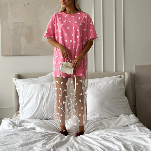 Robe tunique moderne pour femmes avec motif en cœur et couche transparente Chic und Stil