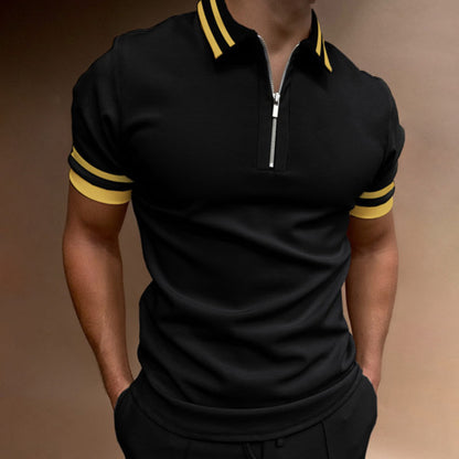 Hommes Polo à Zip Court à Manches Courtes Style Chic und Stil