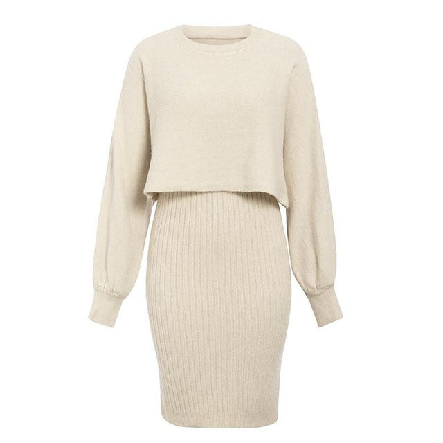Robe midi tricotée pour femmes avec un haut de pull cropped décontracté et une texture côtelée Chic und Stil