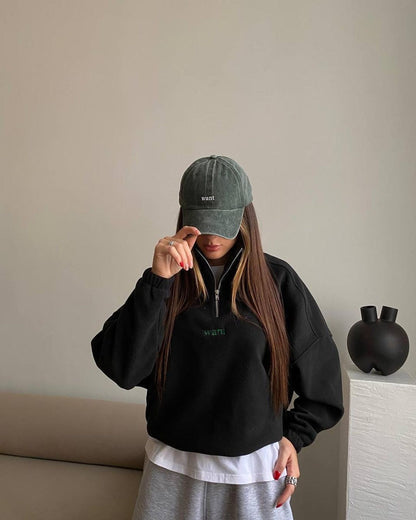 Trendy women's fleece pullover with half-zip and dropped shoulder Chic and Style