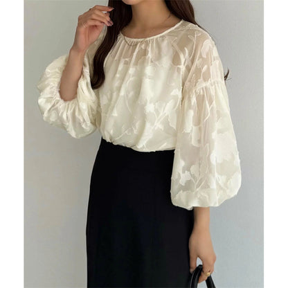 Dames Blouse à manches bouffantes transparentes à fleurs Chic und Stil