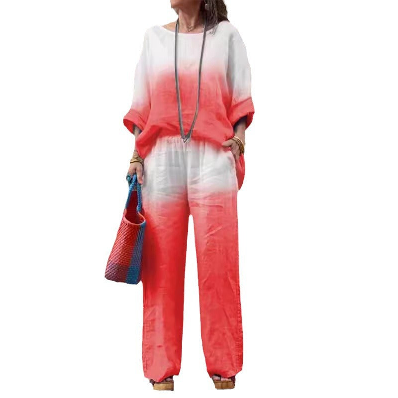 Casual linen outfit for women with wide pants and loose blouse Chic und Stil