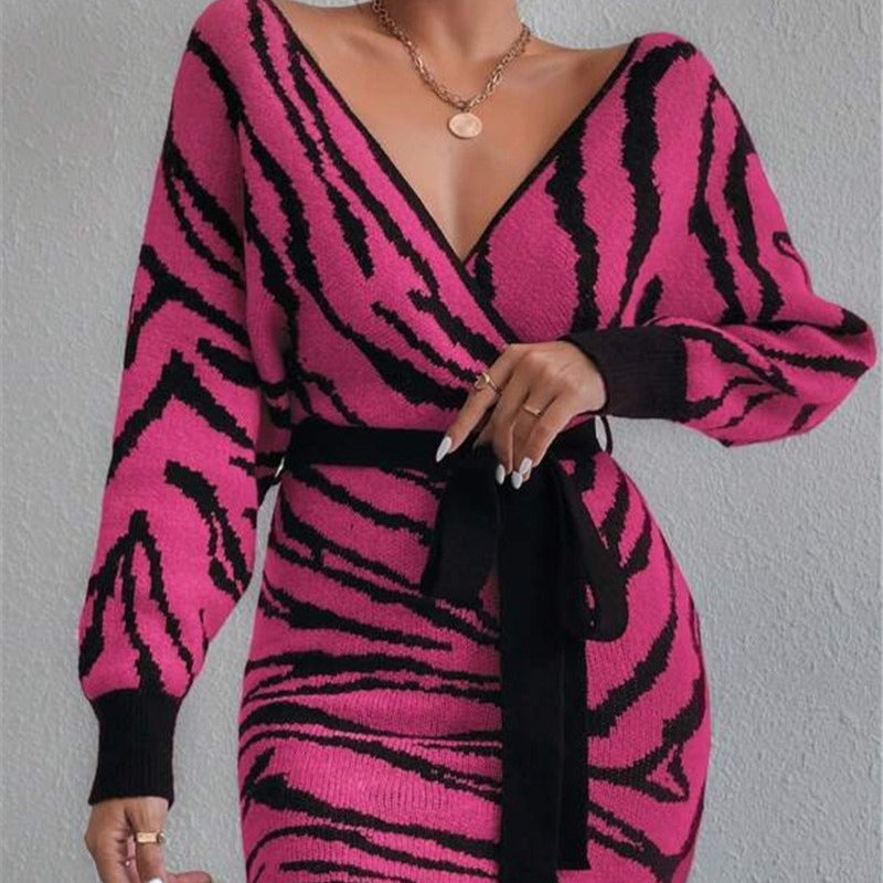 Robe en tricot pour femmes avec le motif zèbre tendance Chic und Stil