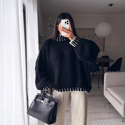 Pull en tricot épais décontracté pour femmes avec des manches volumineuses et un col montant Chic und Stil