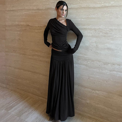 Robe maxi à enrouler élégante pour femmes avec empiècement asymétrique aux épaules Chic und Stil