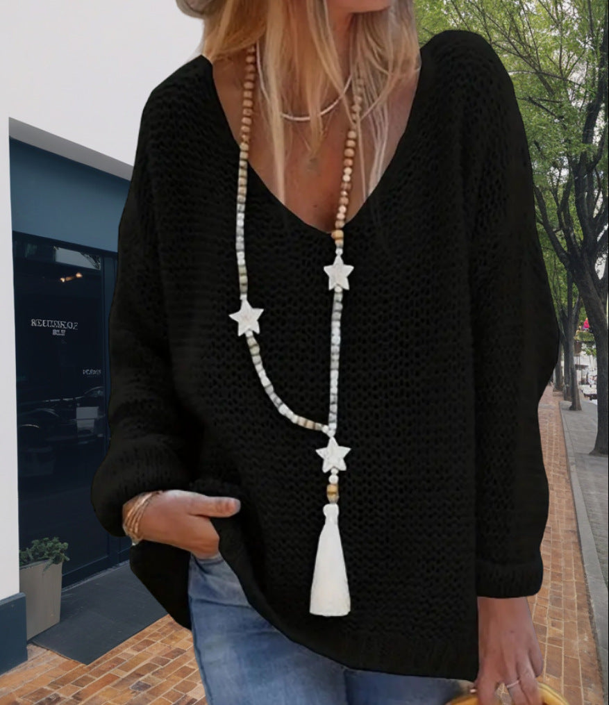Femme pull en tricot avec décolleté en V et coupe décontractée Chic und Stil