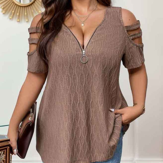 T-shirt demi-manche à zip pour femmes Chic und Stil