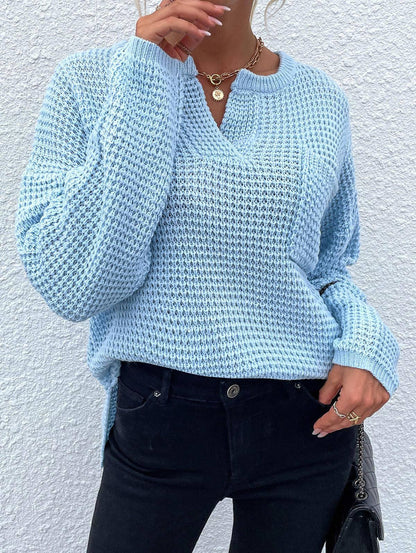Pull en tricot décontracté pour femmes avec décolleté en V et surface texturée Chic und Stil
