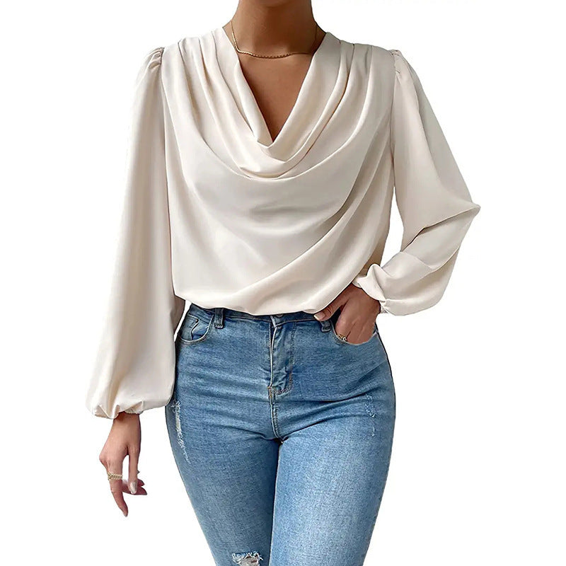 Chemisier élégant pour femmes avec décolleté en V profond et manches bouffantes décontractées Chic und Stil