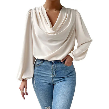 Chemisier élégant pour femmes avec décolleté en V profond et manches bouffantes décontractées Chic und Stil