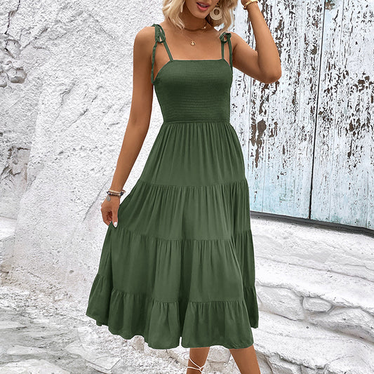 Robe midi élégante à volants pour femme avec bretelles réglables Chic und Stil