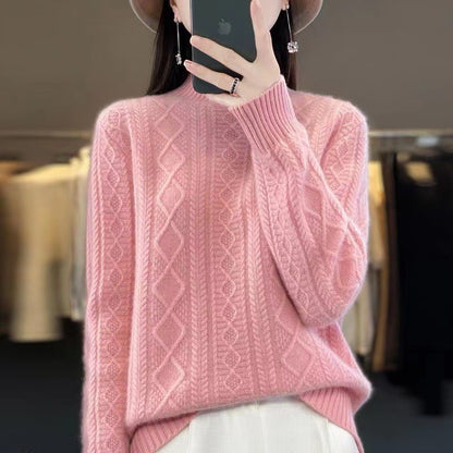 Pull en tricot de haute qualité pour femmes avec col montant et design en torsades Chic und Stil
