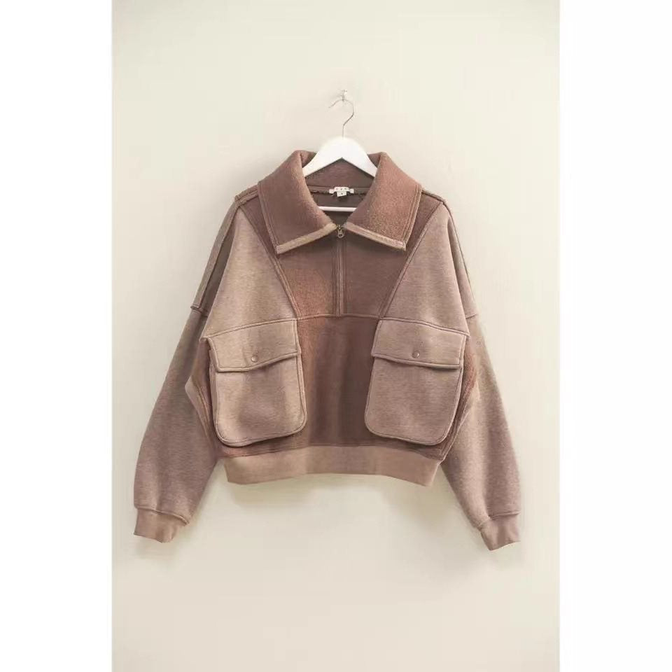 Dames Pull en fleece sportif avec zip et poche Chic und Stil