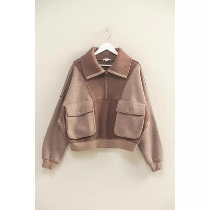 Dames Pull en fleece sportif avec zip et poche Chic und Stil