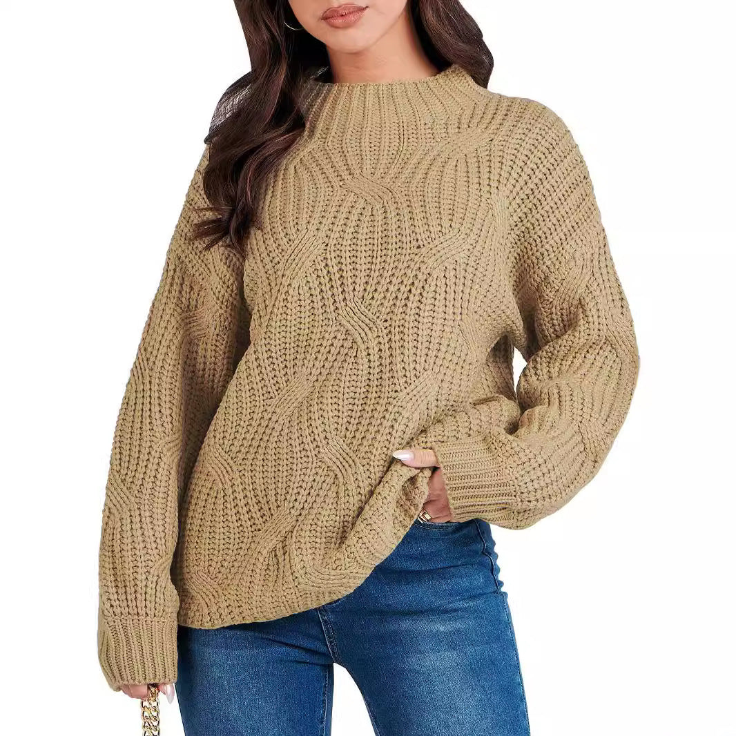 Dames gros pull en tricot avec motif en vagues extravagant et col haut Chic und Stil