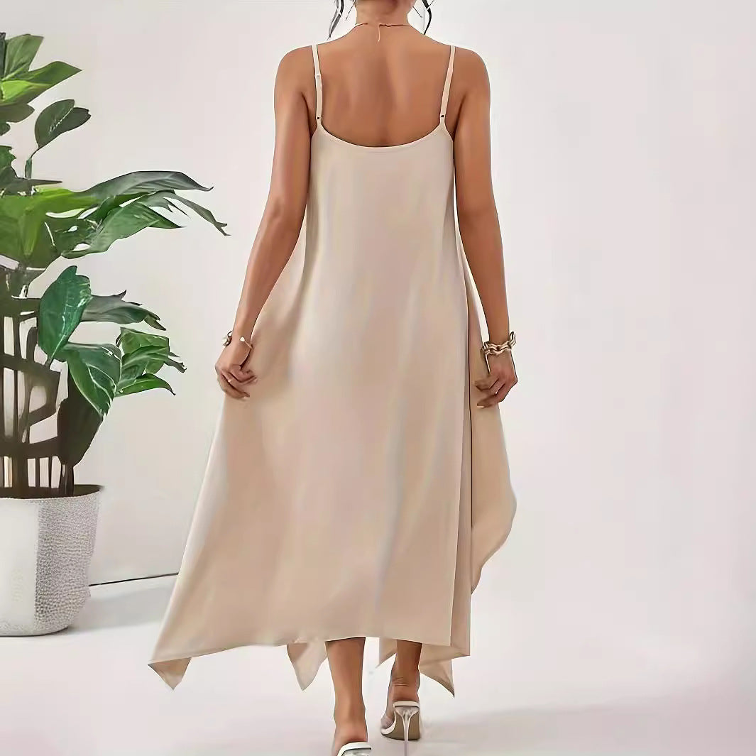 Robe à bretelles spaghetti aérienne pour femmes avec ourlet asymétrique et tissu doux Chic und Stil