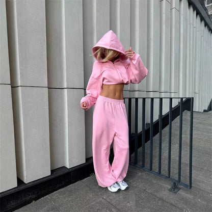 Oversized casual hoodie set for women and wide jogger pants Chic und Stil