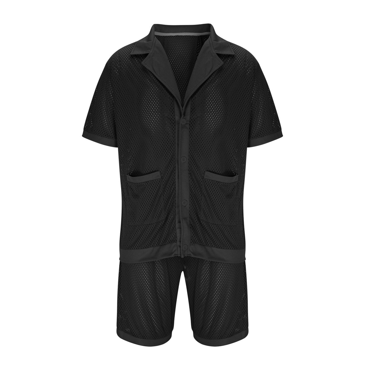 Dames Ensemble de pyjama en filet léger avec poches pratiques et patte de boutonnage Chic und Stil