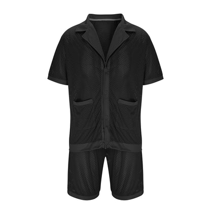 Dames Ensemble de pyjama en filet léger avec poches pratiques et patte de boutonnage Chic und Stil