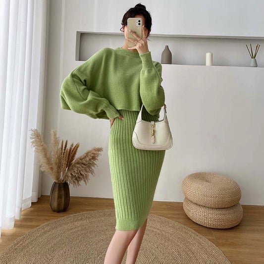 Robe tricot élégante pour femmes avec structure côtelée et manches volumineuses Chic und Stil