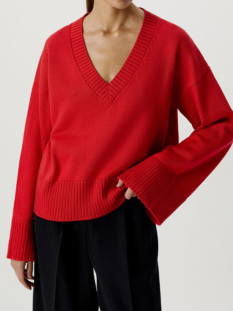 Pull en maille pour femmes avec décolleté en V profond et coupe décontractée Chic und Stil