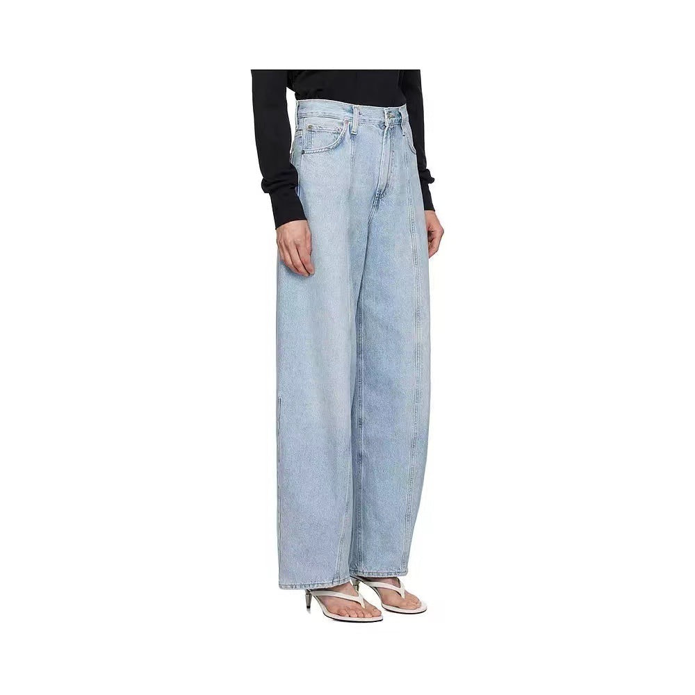 Ladies high-waisted wide denim pants with side pockets and modern details Chic and Style