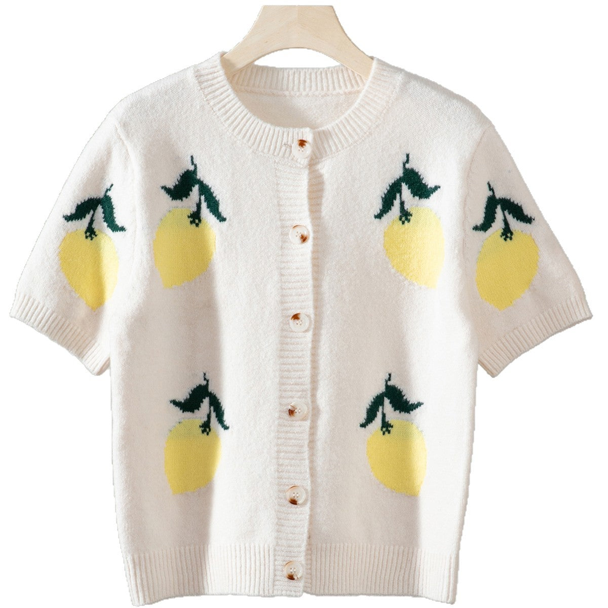 Veste tricotée pour femmes avec un design de citron joyeux et une coupe courte Chic und Stil