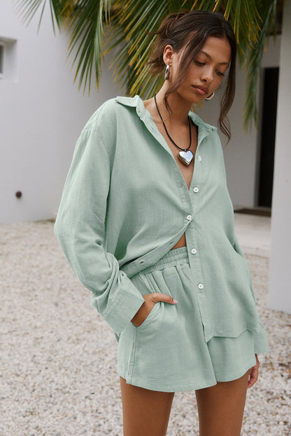 Femmes Ensemble de blouses à manches courtes et de shorts décontracté Chic und Stil