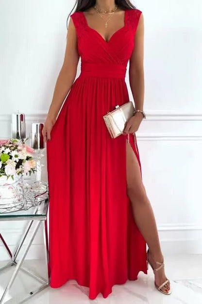 Robe maxi élégante pour femmes avec des manches en dentelle et une fente latérale Chic und Stil