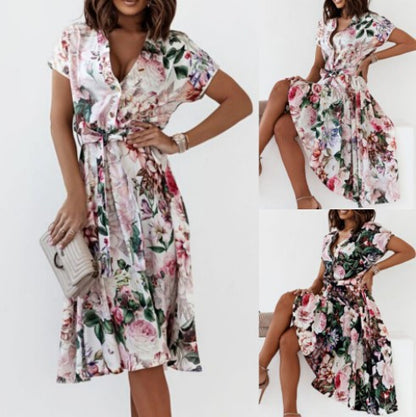 Femme Robe Midi Fleurie à Enveloppe Chic und Stil