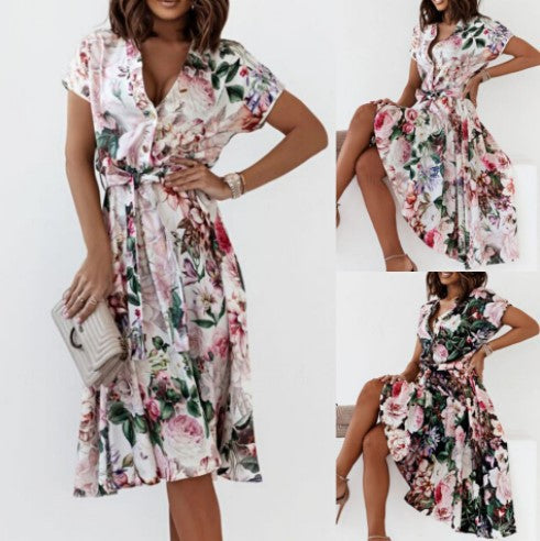 Femme Robe Midi Fleurie à Enveloppe Chic und Stil