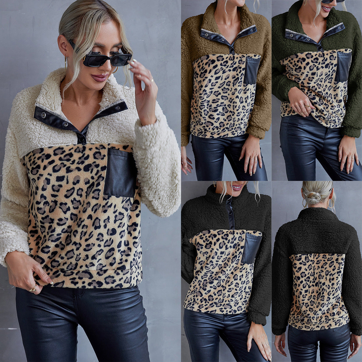 Femme Pull en polaire douillet avec détails en suède Chic und Stil