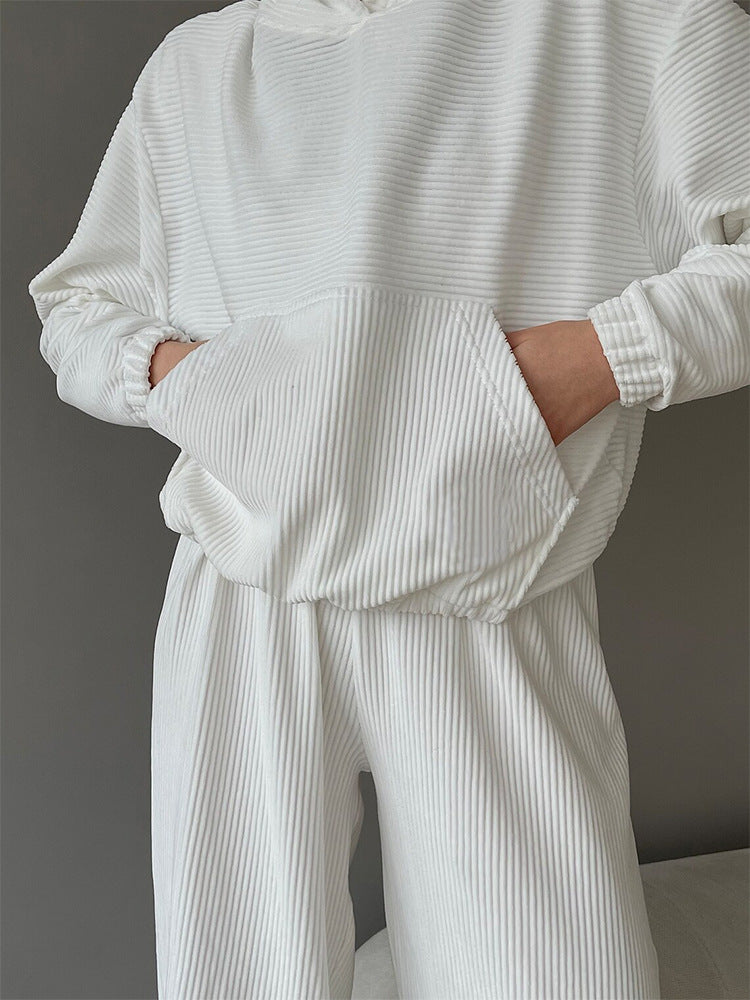 Dames doux ensemble à capuche en cordon avec taille élastique Chic und Stil