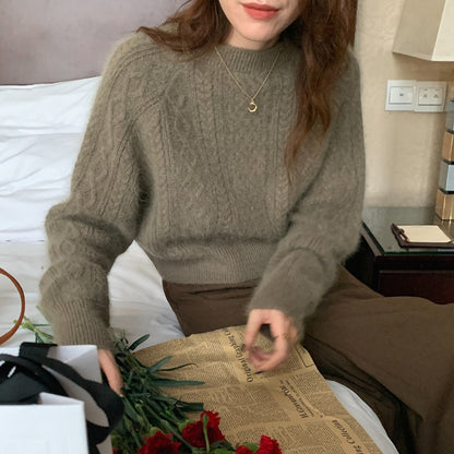 Pull en maille épaisse pour femmes avec un design de tresse unique et une coupe décontractée Chic und Stil