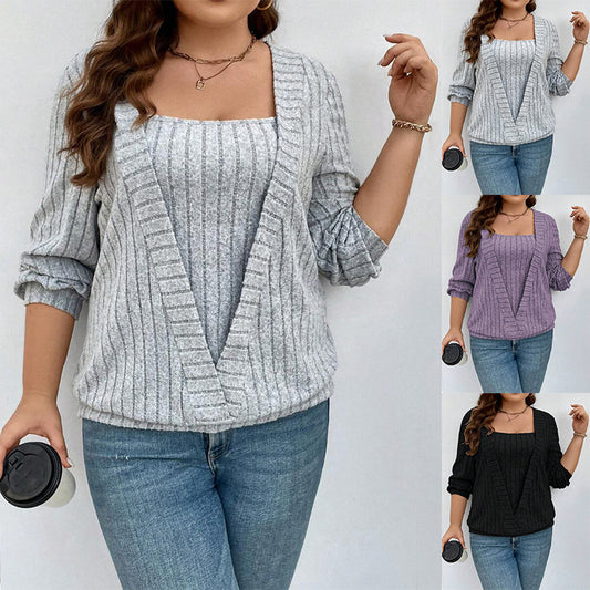 Pull en maille décontracté pour femmes avec décolleté en V profond et texture côtelée Chic und Stil